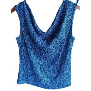 ONYX‎ Nite Women's Shiny Glitter Blue Black Sleeveless Drapw Neck Formal Top XL